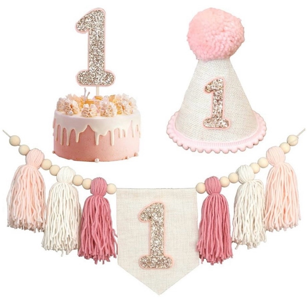 Pink and Gold First Birthday Party Decoration Set